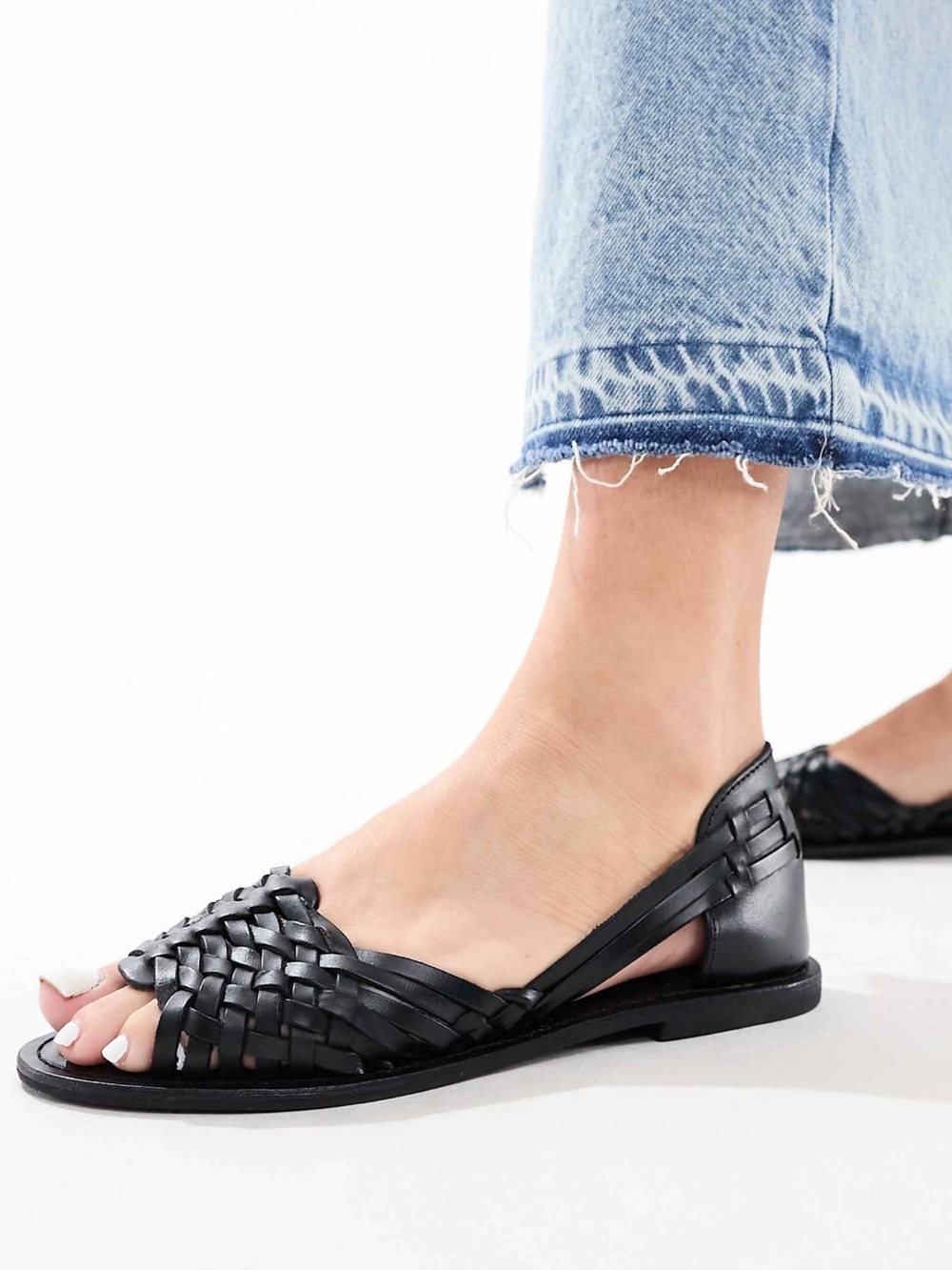 New ASOS designs Francis leather Woven Leather huarache Sandals Black
